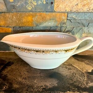 VTG Signature Queen Anne Gravy Boat Oval Green MCM Fine China Serving
